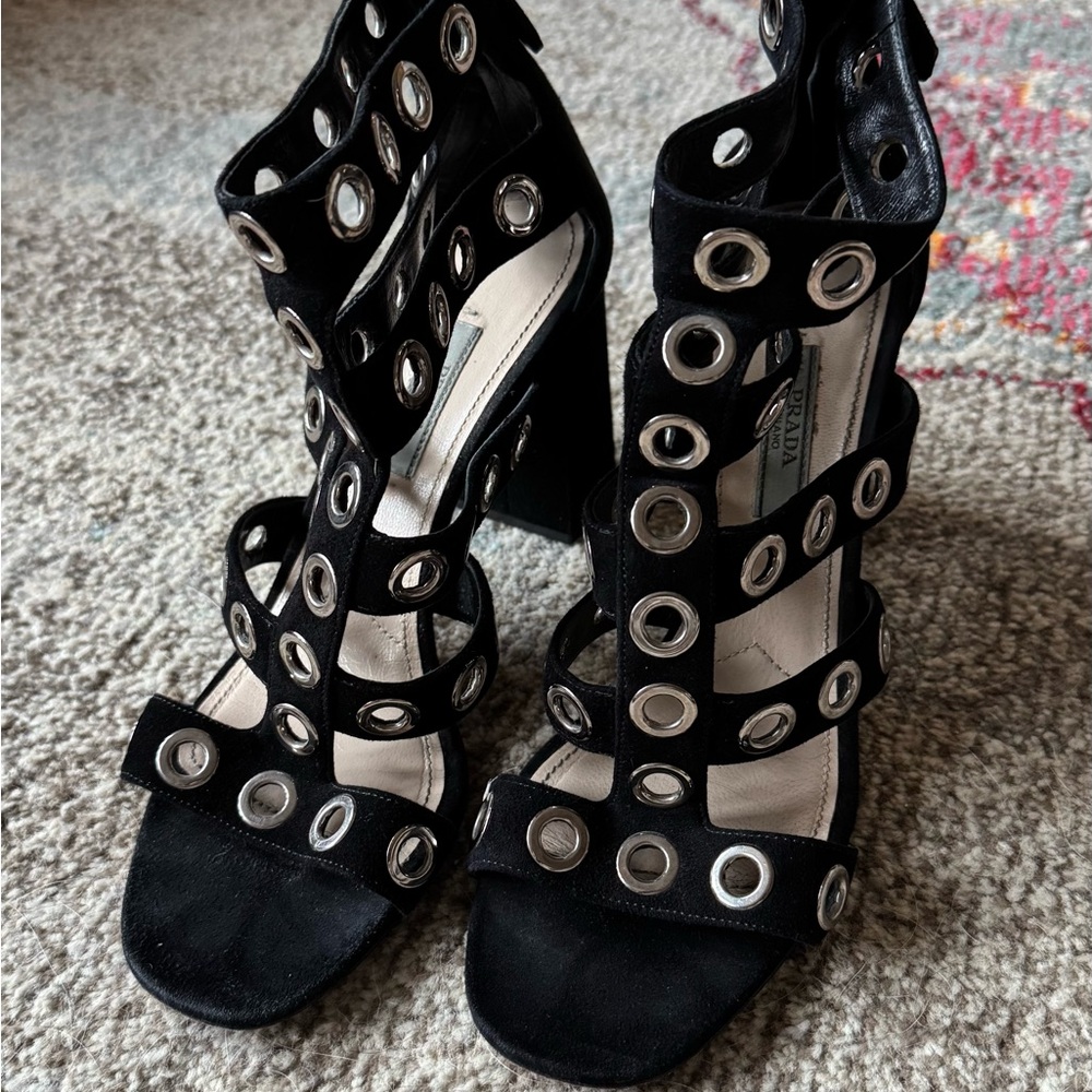 Prada Grommet-Embellished Women's Heels